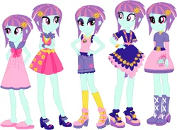 Size: 767x565 | Tagged: safe, artist:ra1nb0wk1tty, derpibooru import, sunny flare, equestria girls, alternate costumes, boots, bracelet, camp everfree outfits, clothes, cloud, crossed arms, dress, hand on hip, hands behind back, high heels, jewelry, pajamas, party dress, raincloud, shoes, shorts, slippers, socks, sun