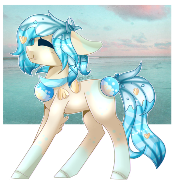 Size: 600x633 | Tagged: safe, artist:glitterskies2808, derpibooru import, oc, oc:seafoam, unofficial characters only, original species, pony, :t, eyes closed, female, mare, solo