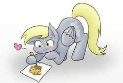 Size: 1006x686 | Tagged: safe, artist:mimicproductions, derpibooru import, derpy hooves, pegasus, pony, cute, derpabetes, drawing, face down ass up, female, heart, hoof hold, mare, muffin, simple background, solo, that pony sure does love muffins, white background