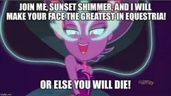 Size: 800x451 | Tagged: safe, derpibooru import, edit, edited screencap, screencap, sci-twi, twilight sparkle, equestria girls, friendship games, cd-i, ganon, image macro, link: the faces of evil, meme, midnight sparkle, midnight sparkle's lines, the legend of zelda