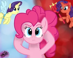 Size: 1280x1024 | Tagged: safe, artist:liniitadash23, derpibooru import, pinkie pie, rarity, earth pony, pony, the saddle row review, angel rarity, devil rarity, female, mare, scene interpretation, shoulder angel, shoulder devil