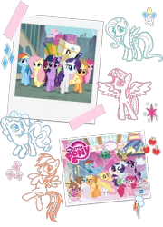 Size: 466x646 | Tagged: safe, derpibooru import, official, angel bunny, applejack, fluttershy, gummy, opalescence, owlowiscious, pinkie pie, rainbow dash, rarity, tank, twilight sparkle, twilight sparkle (alicorn), winona, alicorn, pony, cutie mark, mane six, my little pony logo, simple background, transparent background