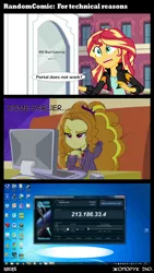 Size: 1288x2288 | Tagged: safe, derpibooru import, editor:koghs, sunset shimmer, equestria girls, badass ind., comic, computer, ddos, error, meme, portal, screencap comic, shitposting, windows, windows 7