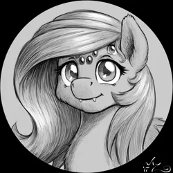 Size: 800x800 | Tagged: alternate universe, artist:amarynceus, bust, comic:children of everfree, cute little fangs, derpibooru import, fangs, female, fluttershy, looking at you, monochrome, monster pony, multiple eyes, original species, portrait, safe, solo, species swap, spiderpony, spidershy