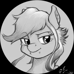 Size: 800x800 | Tagged: safe, artist:amarynceus, deleted from derpibooru, derpibooru import, oc, oc:beat (dilarus), unofficial characters only, pegasus, pony, bust, female, mare, monochrome, portrait, solo