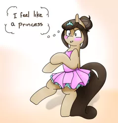 Size: 1000x1047 | Tagged: safe, artist:lou, derpibooru import, oc, oc:louvely, unofficial characters only, pony, ballerina, bipedal, blushing, clothes, dancing, dress, female, jewelry, mare, solo, standing, tiara, tutu