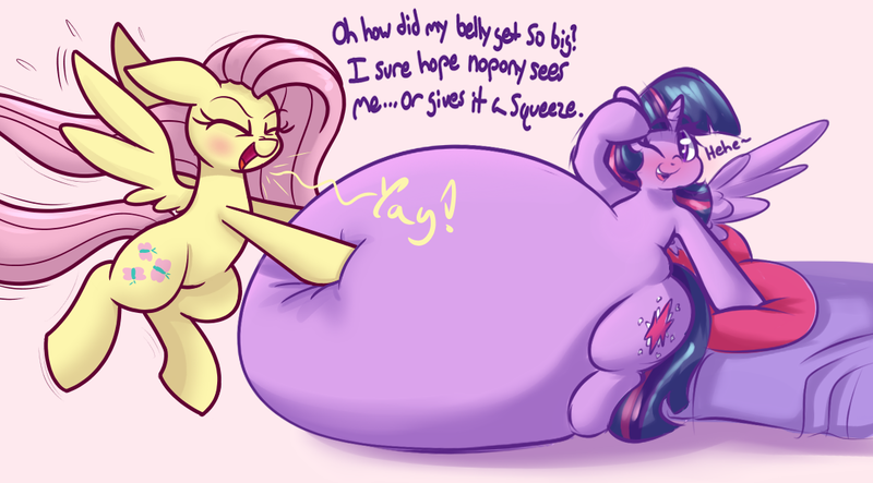 Size: 1117x619 | Tagged: questionable, artist:bellspurgebells, artist:graphenescloset, derpibooru import, edit, fluttershy, twilight sparkle, twilight sparkle (alicorn), alicorn, pegasus, pony, adorafatty, belly, belly expansion, blushing, cute, fat, female, growth, impossibly fat mare, impossibly large belly, impossibly obese, lesbian, mare, morbidly obese, obese, shipping, spread wings, stuffed, that pony sure does love fatty, twiabetes, twilard sparkle, twishy, wingboner, wings, yay