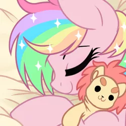 Size: 367x367 | Tagged: safe, artist:prince-lionel, deleted from derpibooru, derpibooru import, oc, oc:mr lion, oc:paper stars, unofficial characters only, bat pony, pony, eyes closed, icon, plushie, sleeping, smiling
