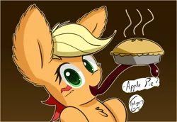 Size: 1280x879 | Tagged: apple, applejack, apple pie, artist:tg1117, bust, derpibooru import, dialogue, food, looking at you, monster pony, original species, pie, portrait, safe, solo, species swap, tatzljack, tatzlpony