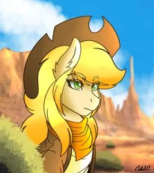 Size: 2136x2393 | Tagged: anthro, artist:ciderpunk, bandana, clothes, cowboy hat, derpibooru import, desert, hat, oc, oc:applesunrise, safe, solo, unofficial characters only