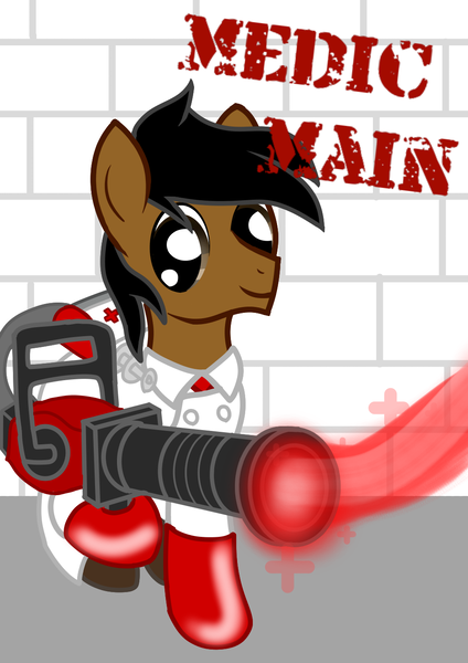 Size: 1000x1414 | Tagged: artist:deadwire765, derpibooru import, medic, medical pony, medigun, safe, team fortress 2