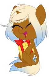 Size: 562x886 | Tagged: safe, artist:sonnatora, derpibooru import, oc, oc:ceri sempar, unofficial characters only, pony, unicorn, blushing, cheek fluff, chibi, cute, eyes closed, present, simple background, solo, transparent background, underhoof