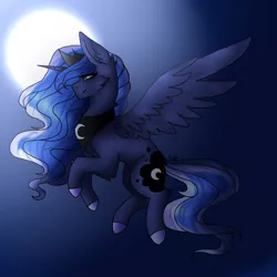 Size: 1000x1000 | Tagged: artist:shadowstardraws, artist:winternightsnowflake, collaboration, derpibooru import, flying, moon, princess luna, safe, solo