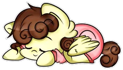 Size: 1372x786 | Tagged: safe, artist:cofee-love, derpibooru import, oc, oc:shiny smiley, unofficial characters only, pegasus, pony, baby, baby pony, clothes, female, filly, offspring, onesie, pajamas, parent:oc:handy hoofs, parent:oc:spring beauty, parents:oc x oc, parents:springhoofs, simple background, sleeping, solo, transparent background