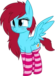 Size: 4373x6000 | Tagged: safe, artist:aureai, derpibooru import, oc, oc:autumn moon, unofficial characters only, pegasus, pony, absurd resolution, blushing, chest fluff, clothes, ear fluff, female, happy, lidded eyes, mare, nose wrinkle, simple background, smiling, socks, solo, spread wings, striped socks, transparent background, vector, wings