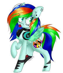 Size: 575x662 | Tagged: safe, artist:pistol-mints, artist:starboy-hen, derpibooru import, oc, oc:andri dash klor, unofficial characters only, pegasus, pony, ear piercing, female, headphones, mare, piercing, simple background, solo, tongue out, transparent background