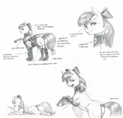 Size: 1500x1435 | Tagged: safe, artist:baron engel, derpibooru import, apple bloom, earth pony, pony, bow, clothes, female, filly, hair bow, looking at you, looking back, monochrome, open mouth, pencil drawing, simple background, sketch, smiling, solo, traditional art, white background