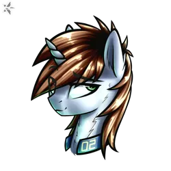 Size: 1000x1000 | Tagged: safe, artist:starfall-spark, derpibooru import, oc, oc:littlepip, unofficial characters only, pony, unicorn, fallout equestria, fanfic, bust, clothes, fanfic art, female, horn, mare, portrait, simple background, smiling, solo, transparent background, vault suit