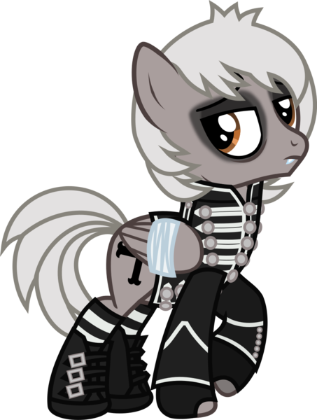 Size: 969x1282 | Tagged: safe, artist:lightningbolt, derpibooru import, ponified, pegasus, pony, .svg available, bags under eyes, bandage, boots, bound wings, broken wing, buckle, clothes, dyed mane, dyed tail, emo, eyeliner, eyeshadow, fangs, fingerless gloves, folded wings, frown, gerard way, gloves, jacket, lidded eyes, looking at you, makeup, male, my chemical romance, raised hoof, simple background, socks, solo, stallion, standing, striped socks, svg, the black parade, transparent background, vector, wings