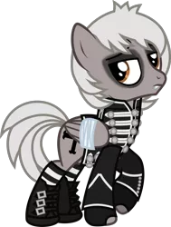 Size: 969x1282 | Tagged: safe, artist:lightningbolt, derpibooru import, ponified, pegasus, pony, .svg available, bags under eyes, bandage, boots, bound wings, broken wing, buckle, clothes, dyed mane, dyed tail, emo, eyeliner, eyeshadow, fangs, fingerless gloves, folded wings, frown, gerard way, gloves, jacket, lidded eyes, looking at you, makeup, male, my chemical romance, raised hoof, simple background, socks, solo, stallion, standing, striped socks, svg, the black parade, transparent background, vector, wings