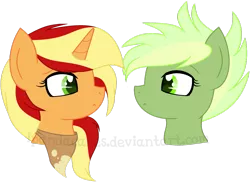 Size: 1135x831 | Tagged: safe, artist:ipandacakes, derpibooru import, oc, oc:apple spritz, unofficial characters only, pegasus, pony, unicorn, bust, female, mare, offspring, parent:applejack, parent:flim, parents:flimjack, portrait, simple background, transparent background