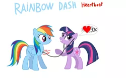 Size: 1280x800 | Tagged: derpibooru import, duo, heart, heartbeat, listening, monochrome, rainbow dash, safe, simple background, smiling, stethoscope, text, twilight sparkle, vector, white background