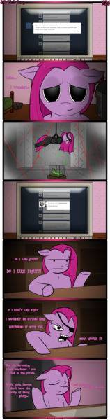 Size: 1245x4742 | Tagged: safe, artist:underwoodart, derpibooru import, gummy, pinkie pie, pony, ask pink-pony, absurd resolution, angry, catsuit, comic, computer, demoman, eyepatch, glass, laser, mission impossible, pinkamena diane pie, team fortress 2, tumblr