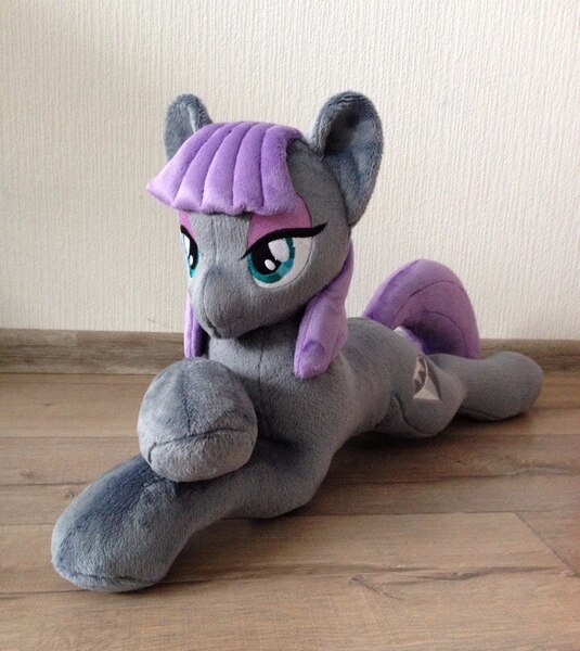 Size: 720x807 | Tagged: safe, artist:burgunzik, derpibooru import, maud pie, pony, irl, photo, plushie, prone, solo, wrong cutie mark