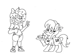 Size: 1280x956 | Tagged: safe, artist:dragonboi471, artist:thedragonmod, derpibooru import, oc, oc:cherry soda, oc:sasha vegas, ponified, unofficial characters only, human, pony, humanized, monochrome, non-mlp oc