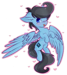 Size: 3193x3592 | Tagged: safe, artist:ashee, derpibooru import, oc, oc:fordsie blue thunder, unofficial characters only, pegasus, pony, looking at you, one eye closed, solo, tongue out, wink