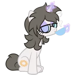 Size: 7000x7000 | Tagged: safe, artist:besttubahorse, derpibooru import, oc, oc:solaria, unofficial characters only, pony, unicorn, absurd resolution, cup, eyes closed, female, glasses, magic aura, mare, simple background, sipping, sitting, solo, teacup, transparent background, vector