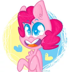 Size: 433x449 | Tagged: safe, artist:ideekai, derpibooru import, pinkie pie, bust, chest fluff, heart, heart eyes, looking up, open mouth, portrait, smiling, solo, wingding eyes