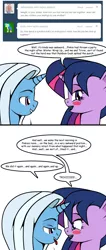 Size: 512x1205 | Tagged: suggestive, artist:dekomaru, derpibooru import, trixie, twilight sparkle, pony, tumblr:ask twixie, ask, blushing, female, lesbian, shipping, tongue out, tumblr, twixie