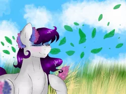 Size: 1024x768 | Tagged: safe, artist:yomi brasi, derpibooru import, oc, unofficial characters only, earth pony, pony, eyes closed, female, mare, smiling, solo