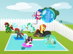 Size: 4200x3088 | Tagged: absurd resolution, alicorn, alicornified, artist:bladedragoon7575, bubble, commission, cute, derpibooru import, fence, group picture, in bubble, inflatable, oc, oc:amira, oc:angel mystery, oc:bobby seas, oc:chrysanthemum rose, oc:crypto, oc:delphina depths, oc:pyrisa miracles, oc:savvy, pool party, race swap, safe, seafoam, sea swirl, swimming pool, swirlicorn, ych result