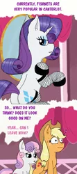 Size: 800x1800 | Tagged: suggestive, artist:eulicious, derpibooru import, applejack, rarity, sweetie belle, carousel boutique, female, fishnets, heart, imminent sex, lesbian, rarijack, shipping, sweat