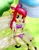 Size: 1500x1942 | Tagged: safe, alternate version, artist:dieart77, derpibooru import, apple bloom, butterfly, equestria girls, adorabloom, belly button, bikini, bow, clothes, cute, female, fountain, hair bow, image, jpeg, looking at you, multiple variants, needs more jpeg, open clothes, open mouth, side-tie bikini, smiling, solo, swimsuit