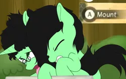 Size: 1416x884 | Tagged: suggestive, artist:bunihud, artist:dtcx97, derpibooru import, edit, oc, oc:anon, oc:colt anon, unofficial characters only, earth pony, pony, unicorn, ahegao, colt, colt on colt, drool, eyes closed, gay, glasses, gritted teeth, implied sex, male, mount, mounting, open mouth, penetration, shipping, the legend of zelda, the legend of zelda: breath of the wild, tongue out