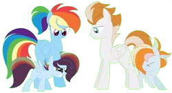 Size: 944x508 | Tagged: safe, artist:wolfiefox27, derpibooru import, fire streak, rainbow dash, oc, oc:finsh smoke, oc:silverine zap, pony, alternate hairstyle, base used, colt, family, female, filly, firedash, half-siblings, male, missing cutie mark, offspring, older, parent:fire streak, parent:rainbow dash, parent:soarin', parents:firedash, parents:soarindash, simple background, straight, transparent background