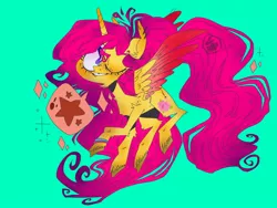 Size: 2048x1536 | Tagged: safe, artist:terrifyinglagomorpha, derpibooru import, oc, oc:rosebud, unofficial characters only, alicorn, pony, alicorn oc, colored wings, colorful, female, mare, one eye closed, simple background, spread wings, stars, wings, wink