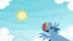 Size: 1920x1080 | Tagged: safe, derpibooru import, edit, edited screencap, screencap, rainbow dash, pegasus, pony, cloud, crossed hooves, fresh princess of friendship, lidded eyes, solo, spread wings, the fresh prince of bel-air, wings, youtube link