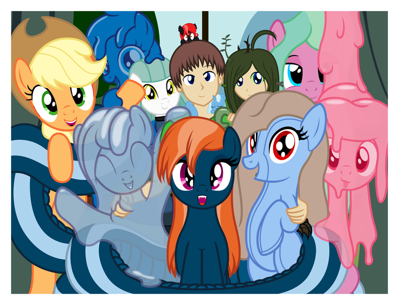 Size: 3592x2750 | Tagged: safe, artist:badumsquish, derpibooru import, applejack, trixie, oc, oc:adrianna, oc:candes, oc:cuddlhu, oc:firginia, oc:generic messy hair anime anon, oc:groot, oc:hickey, oc:kalianne, oc:mattie, oc:mave, oc:quiddity, oc:tremble, ponified, alp-luachra, bug pony, earth pony, gakpony, goo pony, human, hybrid, lamia, lamp pony, monster pony, object pony, original species, pony, satyr, sea pony, tatzlpony, :o, applejack's hat, baby, baby pony, badumsquish's 1000'th image, bed bug, bedroom eyes, bipedal, blushing, c:, choker, coils, cowboy hat, curtains, cute, cute little fangs, ear fluff, eyes closed, fangs, female, filly, green sclera, grin, group, hand on shoulder, happy, hat, holding a pony, hug, lidded eyes, long hair, looking at you, mare, melting, milestone, non pony, open mouth, parent:anon, parent:oc:anon, parent:oc:generic messy hair anime anon, parent:timber wolf, photo, pony hat, ponysuit, pose, raised hoof, red eyes, scared, sleeping, slime, smiling, smirk, species swap, surprised, table, tail hold, tatzljack, tentacles, thank you, tiny, tiny ponies, tongue out, trixiechidna, wall of tags, waving, wide eyes, window