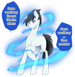 Size: 2981x3073 | Tagged: safe, artist:mylittlesheepy, derpibooru import, oc, oc:tobias, unofficial characters only, earth pony, pony, aura, blank flank, caption, heterochromia, male, solo