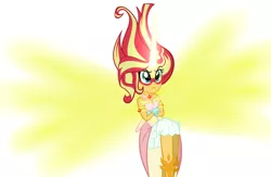 Size: 900x585 | Tagged: safe, artist:wubcakeva, derpibooru import, sunset shimmer, equestria girls, clothes, crossed arms, daydream shimmer, disapproving look, dress, simple background, sleeveless, solo, strapless, unamused, white background