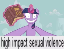 Size: 525x403 | Tagged: book, caption, derpibooru import, edit, expand dong, exploitable meme, high impact sexual violence, image macro, lesson zero, meme, screencap, solo, suggestive, twilight snapple, twilight sparkle