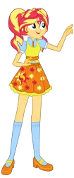 Size: 1640x3889 | Tagged: safe, artist:sunsetshimmer333, derpibooru import, sunset shimmer, human, equestria girls, alternate universe, clothes, cute, female, mary janes, necktie, new outfit, open mouth, pigtails, shoes, simple background, skirt, socks, solo, sun, transparent background
