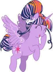 Size: 5937x8062 | Tagged: safe, artist:sugar-loop, derpibooru import, twilight sparkle, twilight sparkle (alicorn), alicorn, pony, absurd resolution, alternate hairstyle, eyes closed, female, image, mare, open mouth, png, simple background, smiling, solo, transparent background, valery (fantasy patrol)