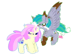 Size: 1024x768 | Tagged: safe, artist:vanillaswirl6, derpibooru import, oc, oc:cirrus fever, oc:vanilla swirl, unofficial characters only, earth pony, pegasus, pony, aggressive, angry, big ears, blushing, cheek fluff, chest fluff, chibi, colored eyelashes, couple, cute, cute little fangs, cutie mark, duo, duo male and female, ear fluff, face markings, fangs, female, floating, fluffy, flying, frown, glare, glasses, growling, looking at something, male, mare, markings, multicolored hair, no pupils, ocbetes, open mouth, sharp teeth, signature, spots, spread wings, stallion, standing, teeth, weapons-grade cute, wings