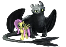 Size: 874x625 | Tagged: 3d, artist:iheartdreamworks, derpibooru import, dragon, dreamworks, fluttershy, how to train your dragon, pony creator, ponylumen, safe, toothless the dragon