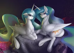 Size: 2000x1426 | Tagged: suggestive, artist:eqamrd, derpibooru import, princess celestia, alicorn, pony, 3d, 3ds max, bedroom eyes, both cutie marks, cutie mark, doppelganger, duo, duo female, female, irl, looking at you, looking back, mare, photo, plot, ponies in real life, praise the sun, realistic, self ponidox, stupid sexy celestia, sunbutt